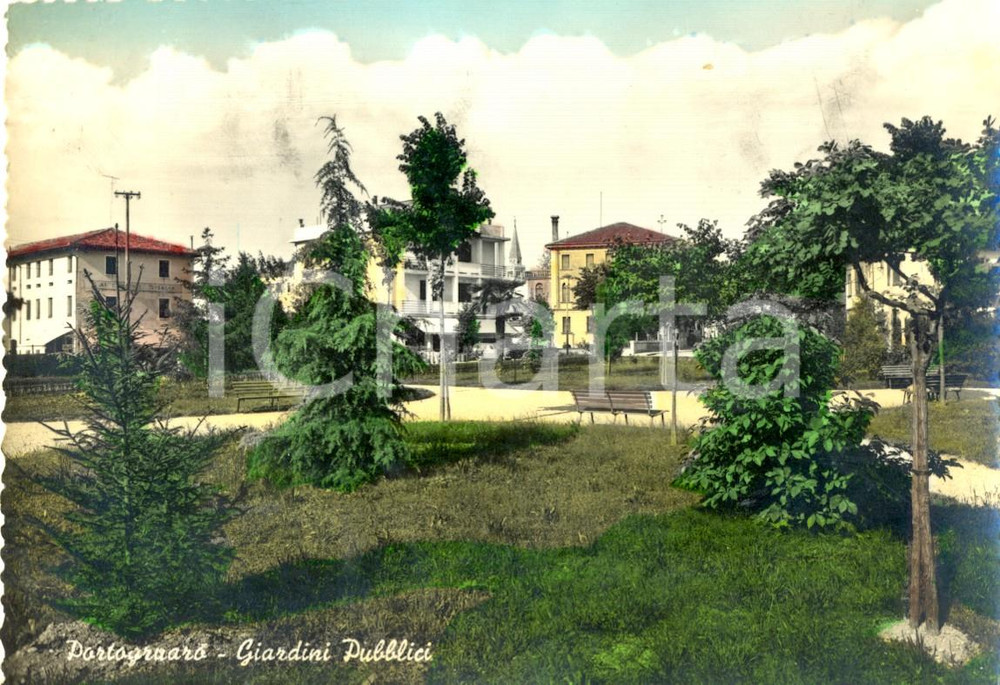 Cartolina originale da collezione 1959 PORTOGRUARO VE Veduta dei Giardini pubblici Cartolina postale FG VG 1