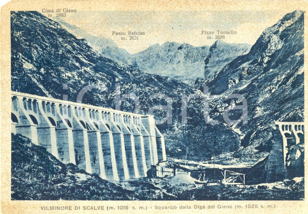 Cartolina originale da collezione 1940 ca VILMINORE DI SCALVE BG Squarcio della diga del GLENO Cartolina FG NV 1