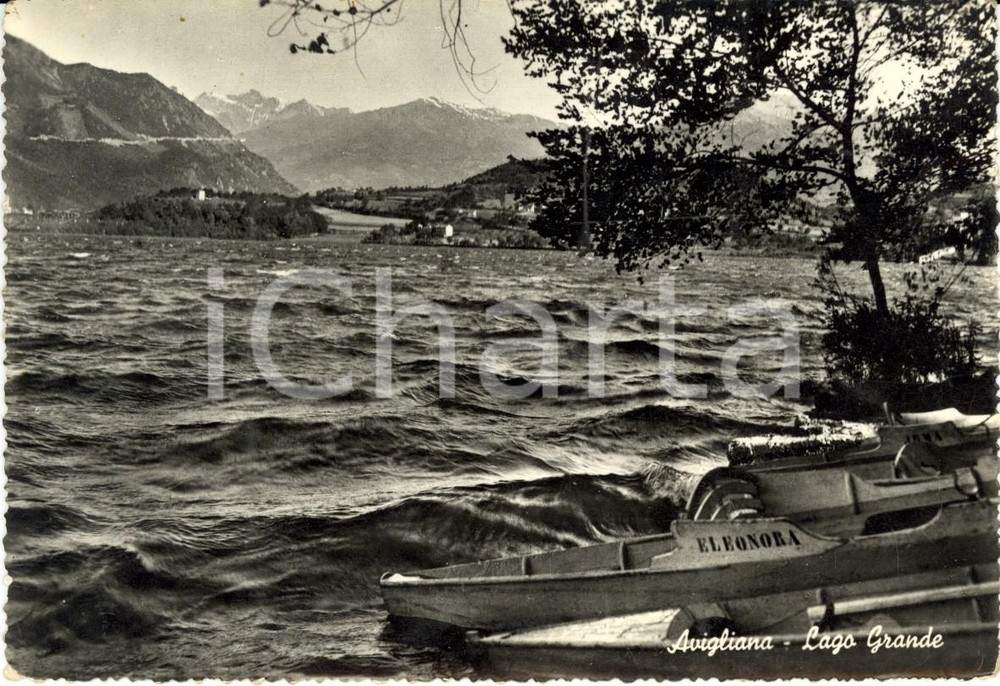 Cartolina originale da collezione 1958 AVIGLIANA (TO) Veduta del Lago GRANDE con barca ELEONORA *Cartolina FG VG 1