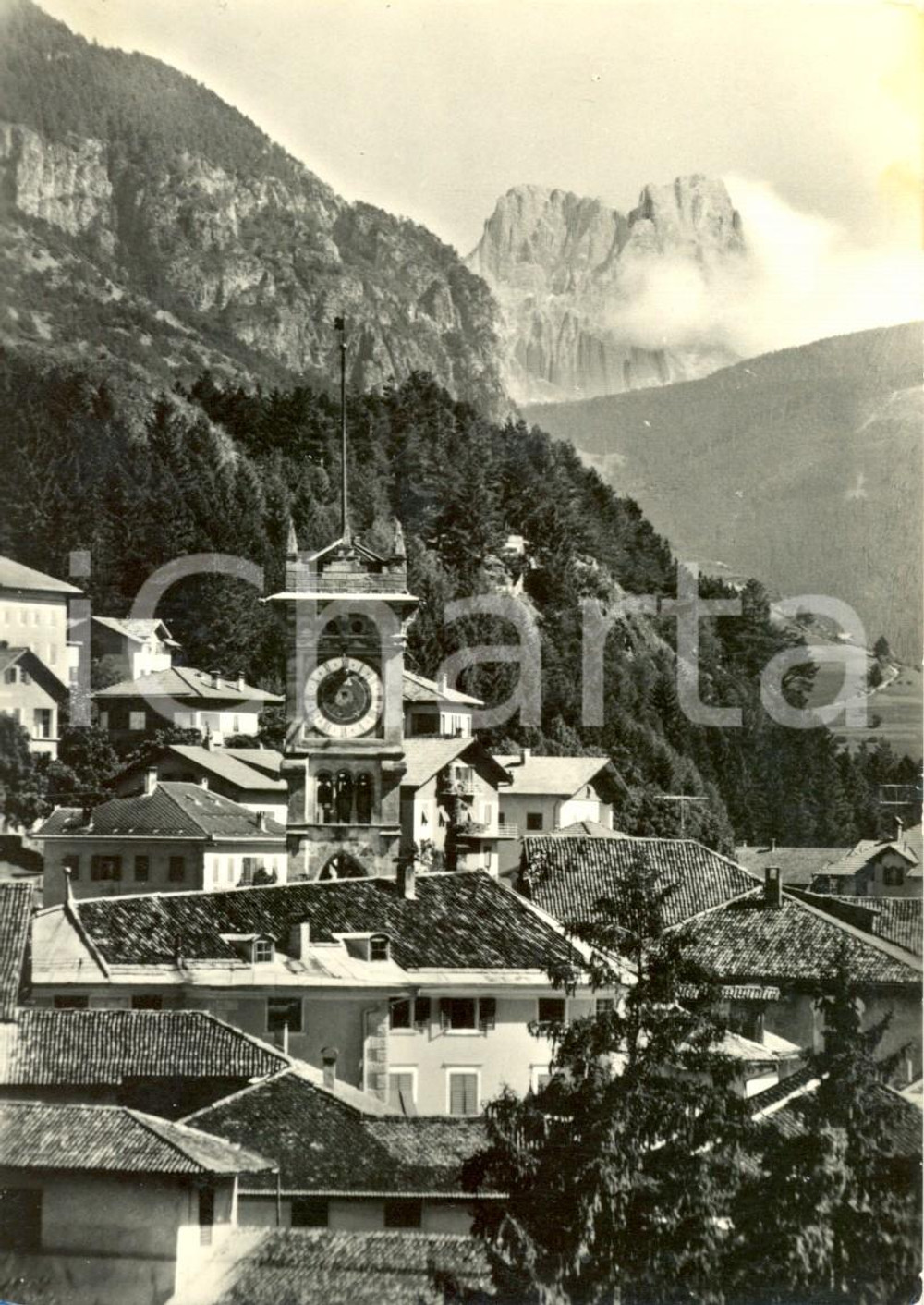 Cartolina originale da collezione 1956 CAVALESE (TN) Veduta del paese e delle PALE DI SAN MARTINO *Cartolina FG VG 1