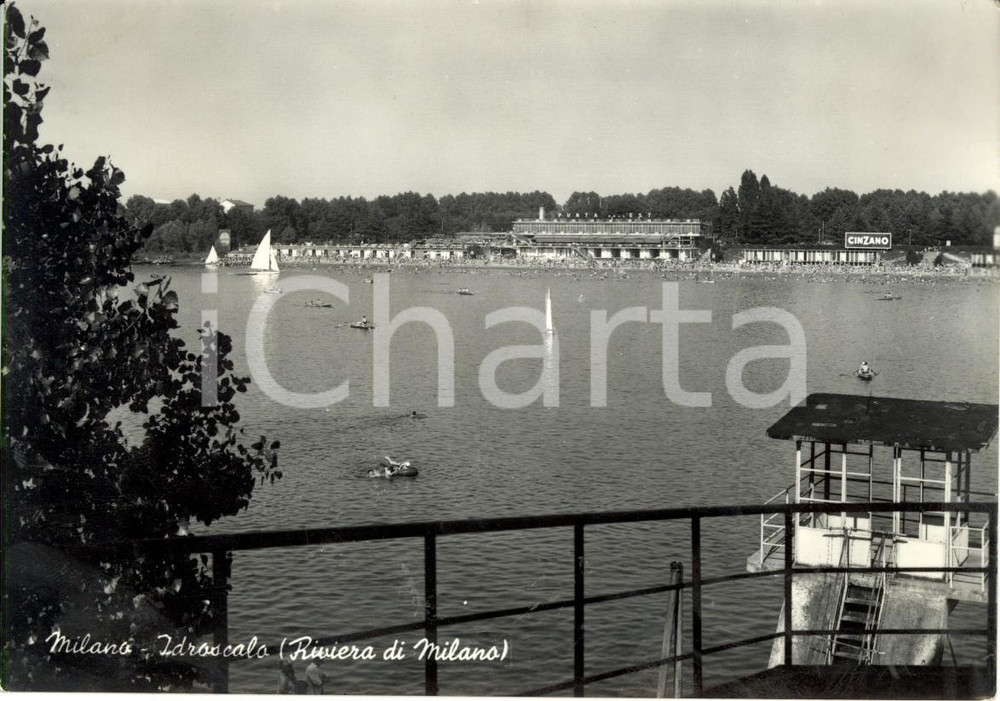 Cartolina originale da collezione 1960 ca MILANO Veduta dell'IDROSCALO - PUNTA DELL'EST * Cartolina ANIMATA FG NV 1