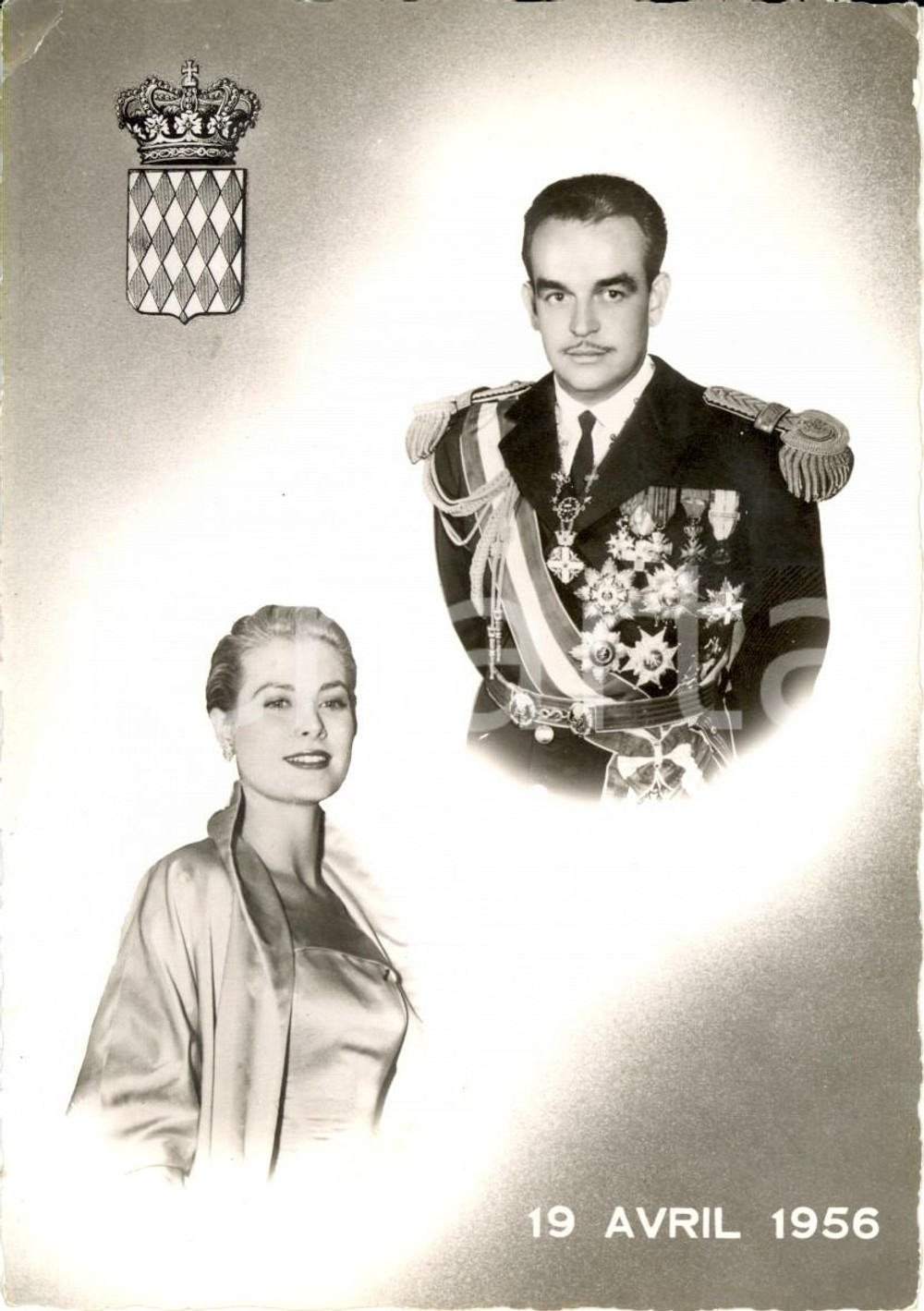 Cartolina originale da collezione 1956 PRINCIPATO DI MONACO Ritratti Principe RANIERI III e Grace KELLY *FG VG 1