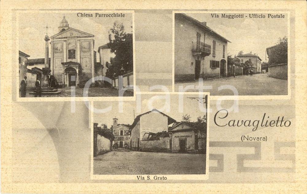 Cartolina originale da collezione 1943 CAVAGLIETTO (NO) Vedutine via SAN GRATO e MAGGIOTTI *Cartolina ANIMATA 1