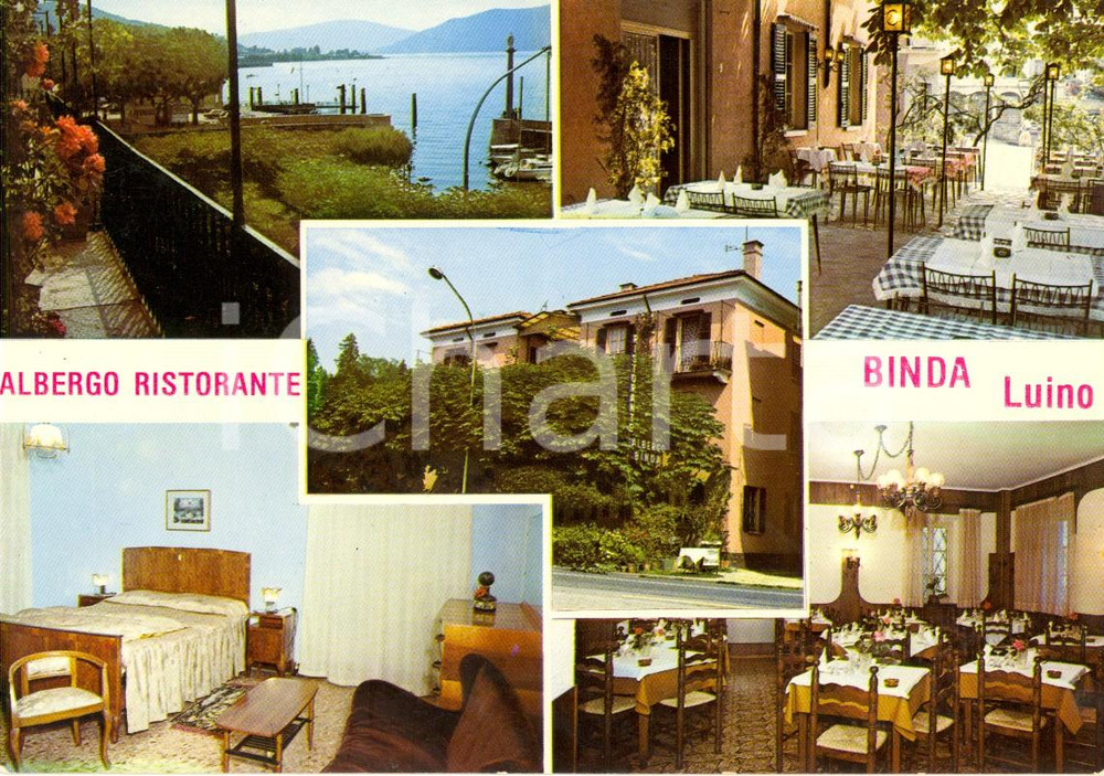 Cartolina originale da collezione 1970 ca LUINO (VA) Vedutine albergo ristorante BINDA *Cartolina VINTAGE FP NV 1