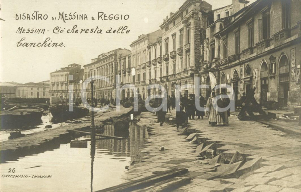 Cartolina originale da collezione 1910 ca MESSINA Banchine del porto dopo il terremoto del 1908 ANIMATA FP NV 1