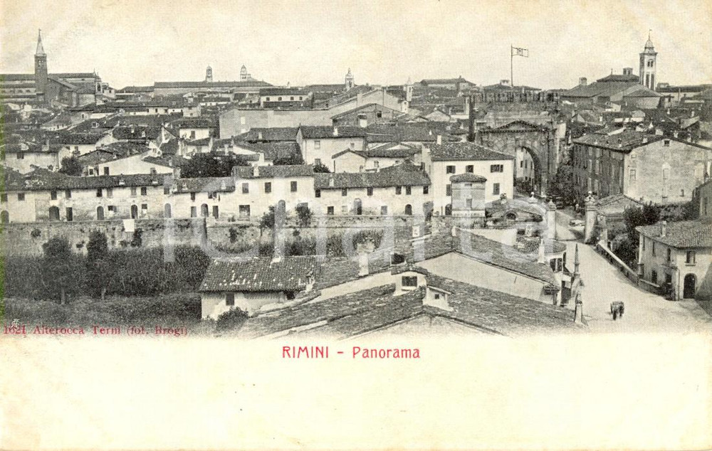 Cartolina originale da collezione 1900 ca RIMINI Veduta Arco di AUGUSTO e cittÃ  *Cartolina ANIMATA FP NV 1