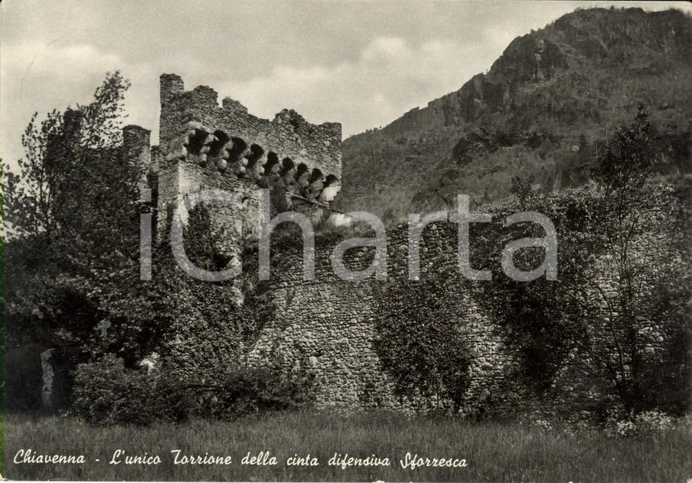 Cartolina originale da collezione 1953 CHIAVENNA SO Torrione della cinta difensiva Sforzesca Cartolina FG VG 1