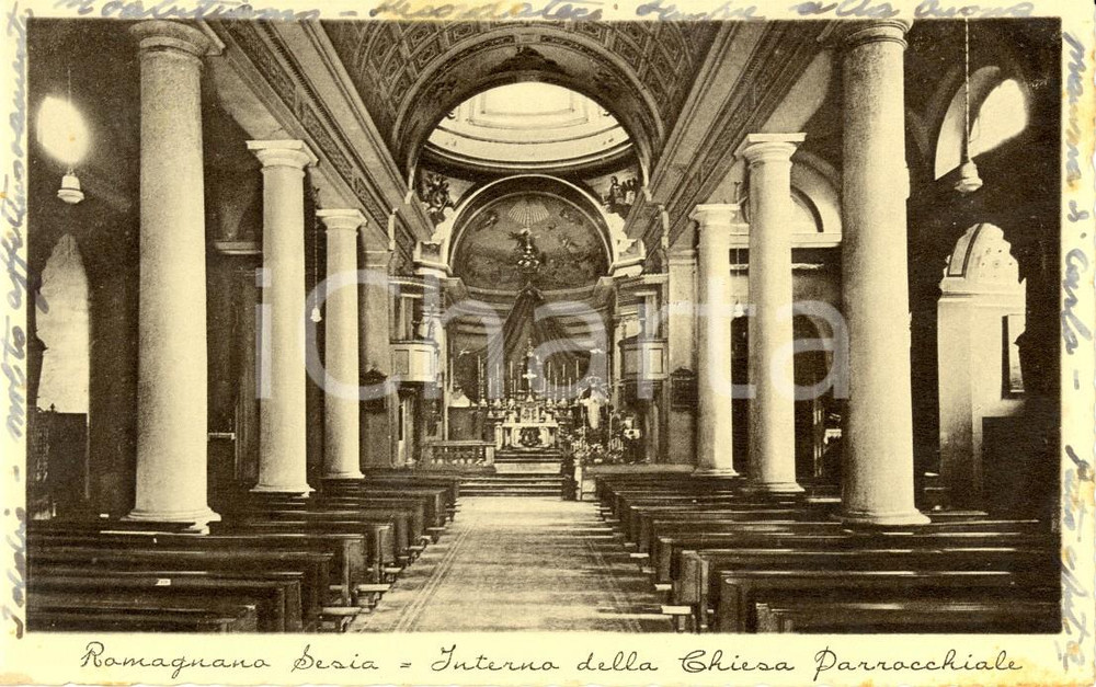 Cartolina originale da collezione 1943 ROMAGNANO SESIA NO Interno della chiesa parrocchiale Cartolina FP VG 1