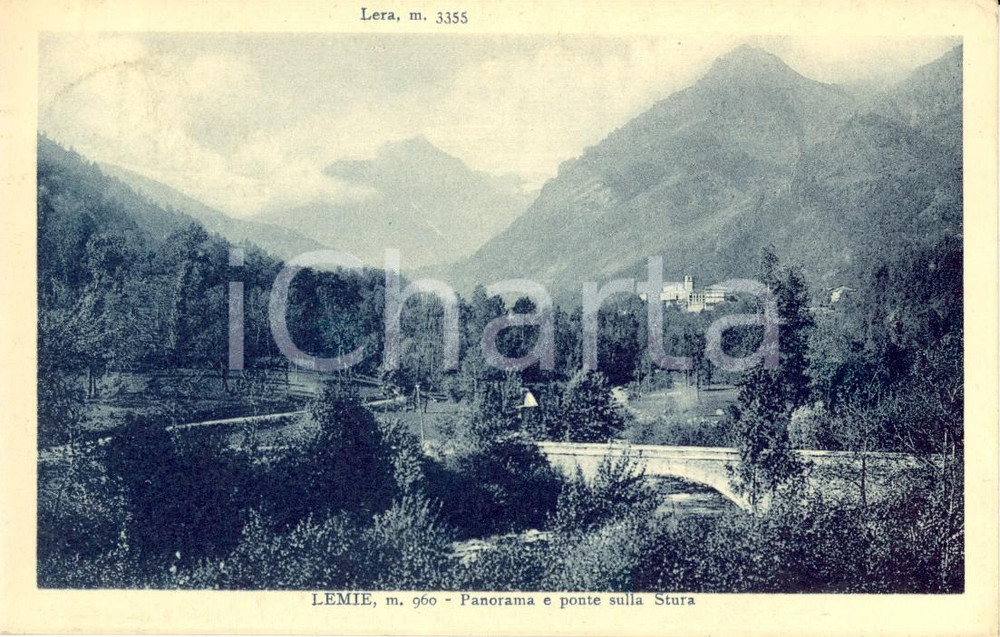 Cartolina originale da collezione 1930 LEMIE (CN) Panorama monte LERA e ponte sul torrente STURA *Cartolina FP VG 1