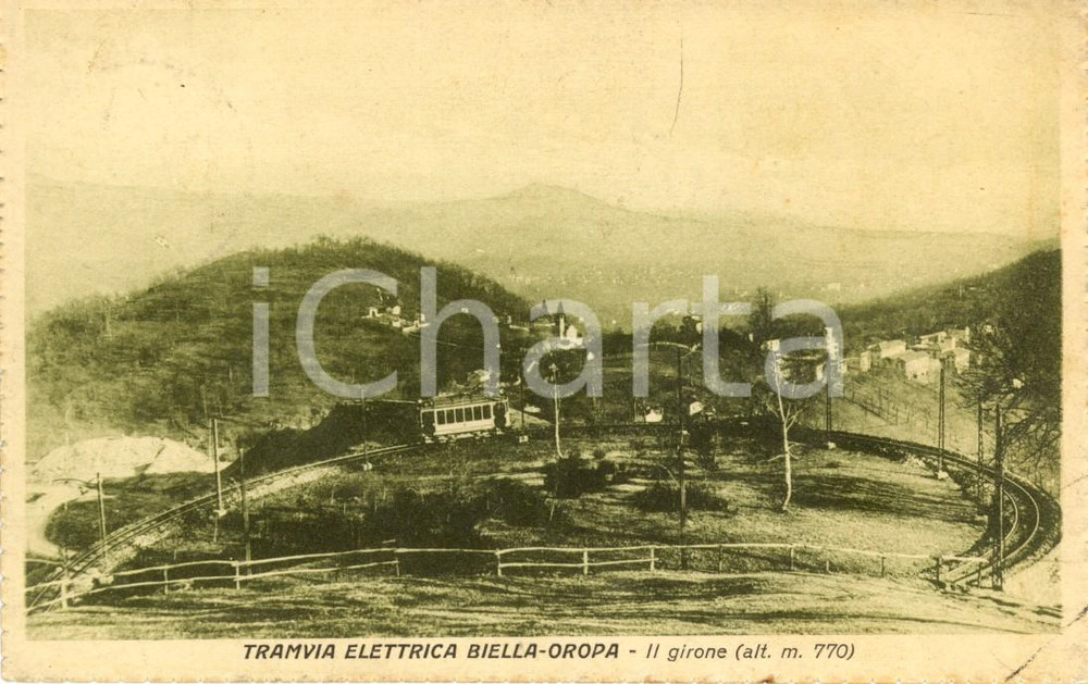 Cartolina originale da collezione 1928 BIELLA Tramvia elettrica per OROPA Girone delle Cave di FAVARO FP VG 1