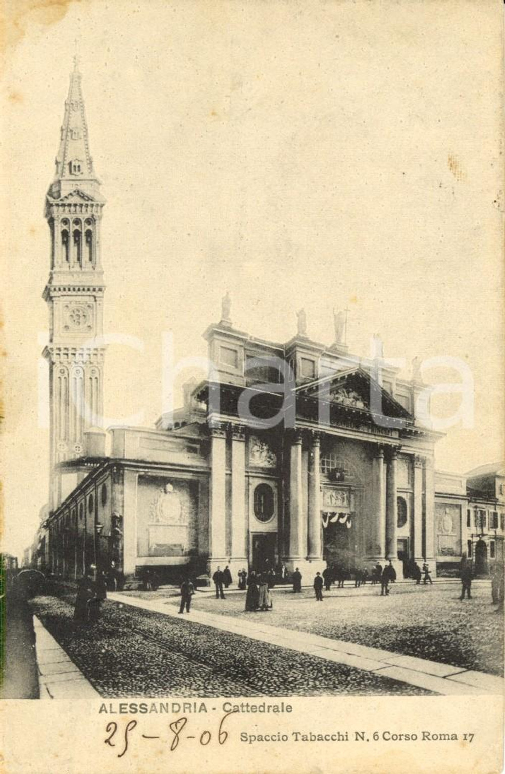 Cartolina originale da collezione 1906 ALESSANDRIA Veduta della cattedrale e della piazza *Cartolina ANIMATA FP VG 1