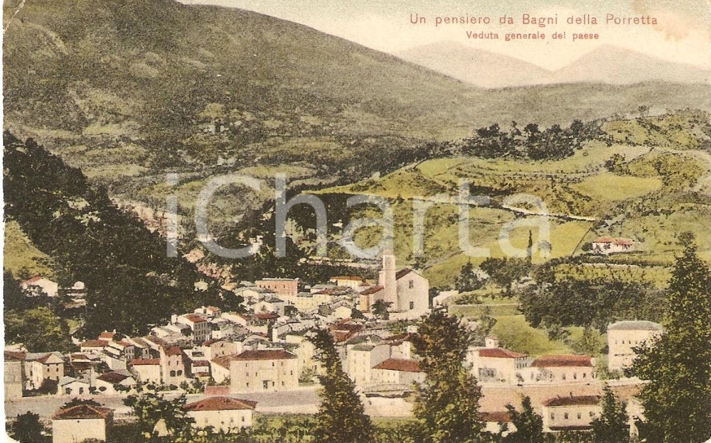 Cartolina originale da collezione 1909 PORRETTA TERME BO Veduta del paese Cartolina postale FP VG 1