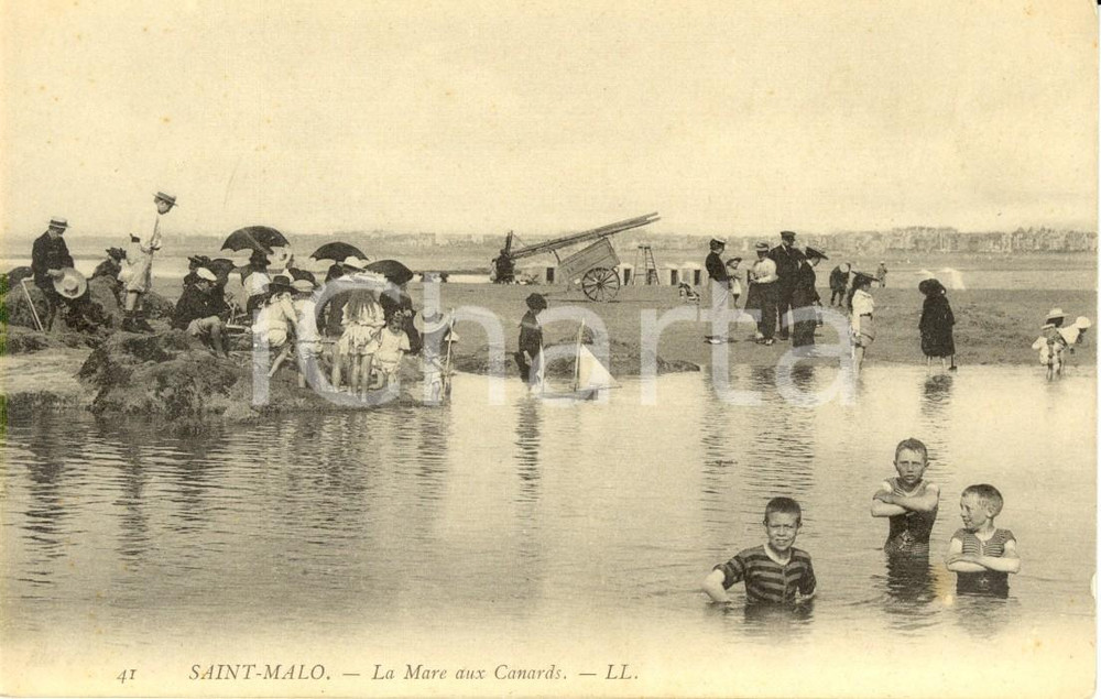 Cartolina originale da collezione 1900 ca SAINTMALO FRANCIA La mare aux CANARDS Cartolina ANIMATA FP NV 1