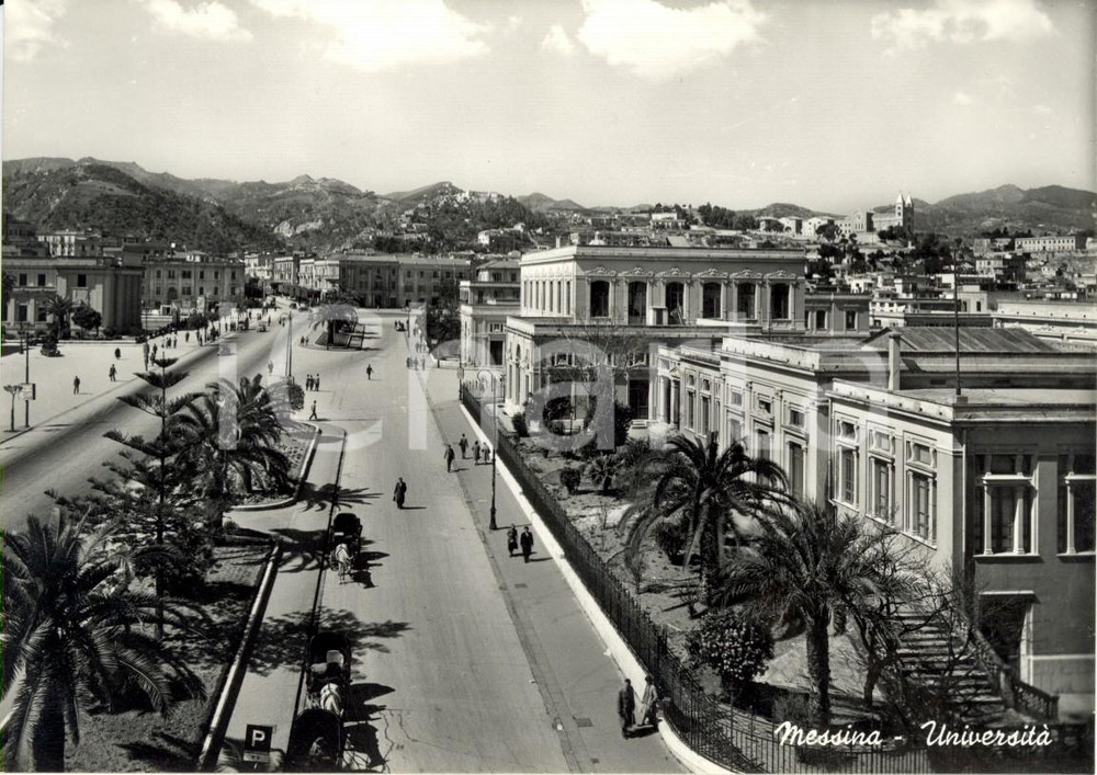 Cartolina originale da collezione 1950 ca MESSINA Veduta dell UniversitÃ  Cartolina ANIMATA FG NV 1