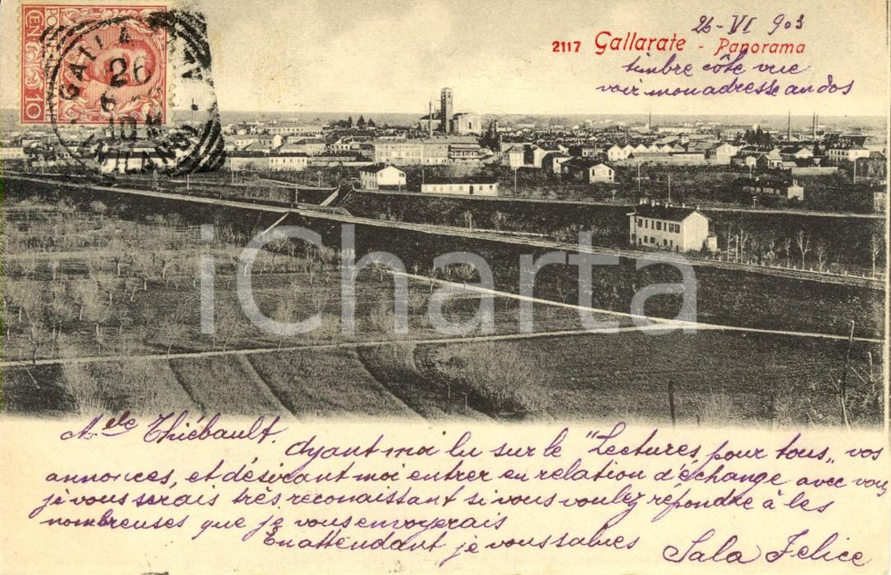 Cartolina originale da collezione 1903 GALLARATE (VA) Veduta del paese e delle campagne *Cartolina FP VG 1