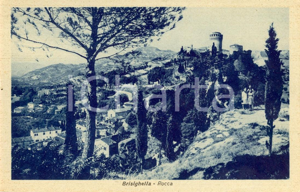 Cartolina originale da collezione 1940 ca BRISIGHELLA RA Veduta del paese e della rocca ANIMATA FP NV 1