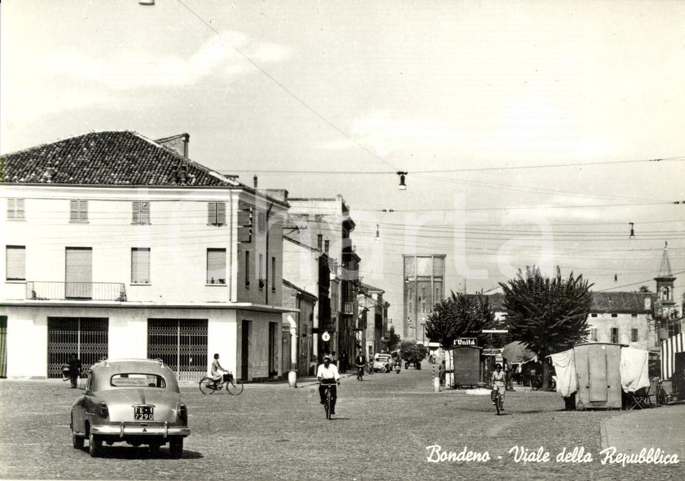 Cartolina originale da collezione 1960 ca BONDENO FE Viale della REPUBBLICA   PubblicitÃ  L UNITA  Animata NV 1