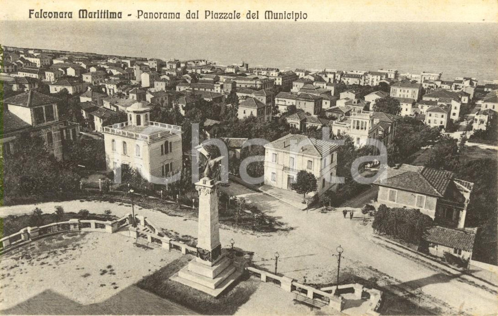 Cartolina originale da collezione 1933 FALCONARA MARITTIMA (AN) Panorama del piazzale del municipio *Cartolina VG 1
