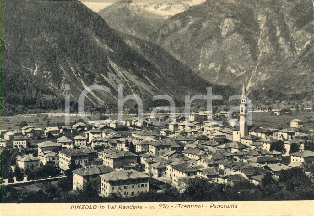 Cartolina originale da collezione 1952 PINZOLO TN Val RENDENA Panorama del paese e della vallata FG VG 1