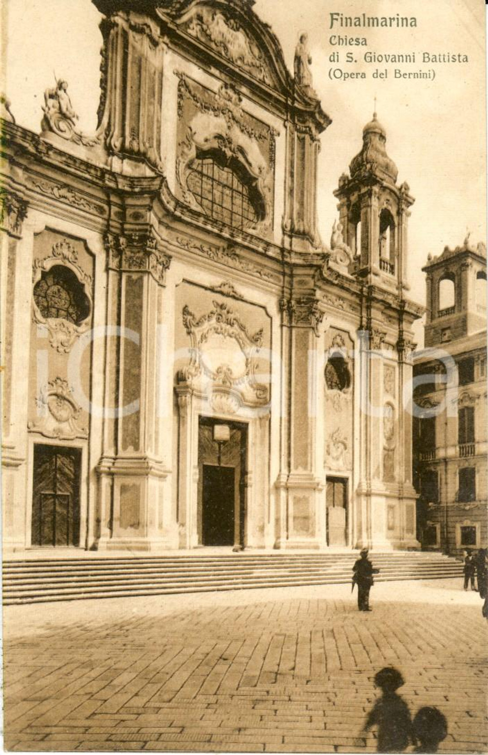 Cartolina originale da collezione 1920 ca FINALMARINA SV Chiesa di SAN GIOVANNI BATTISTA Cartolina ANIMATA NV 1