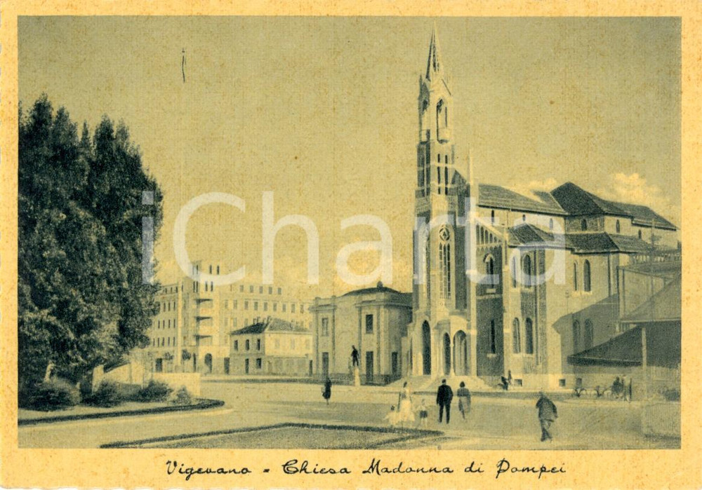 Cartolina originale da collezione 1941 VIGEVANO PV Chiesa della MADONNA di POMPEI Cartolina ANIMATA FG NV 1