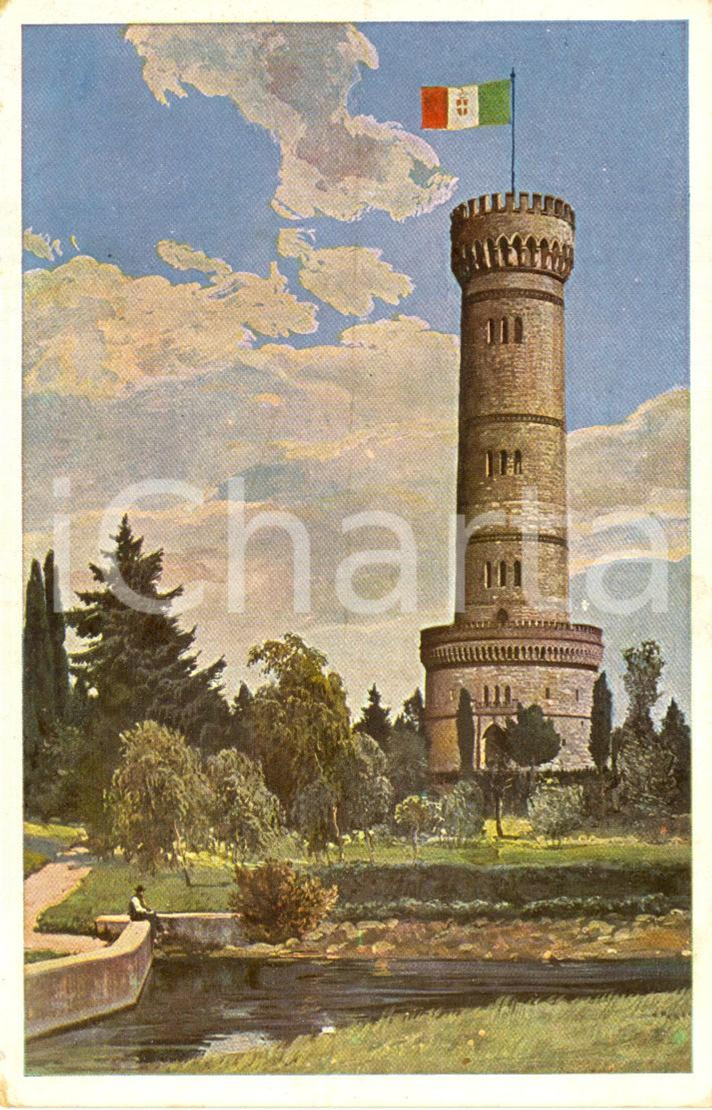 Cartolina originale da collezione 1930 ca SAN MARTINO DELLA BATTAGLIA (BS) Torre dedicata a VITTORIO EMANUELE II 1