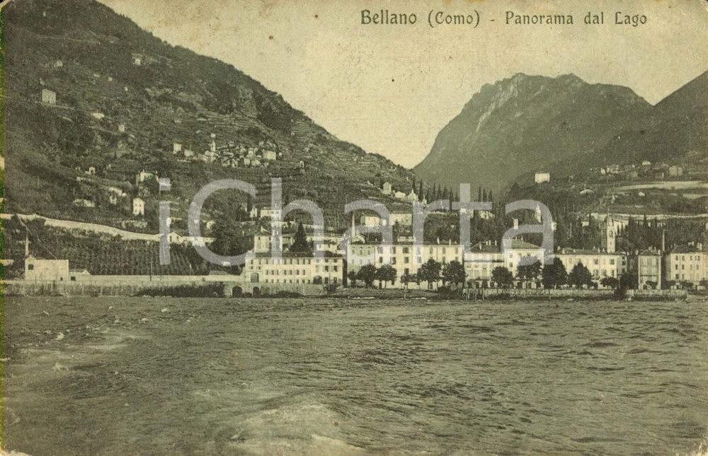 Cartolina originale da collezione 1919 BELLANO LC Panorama del paese dal lago di COMO Cartolina DANNEGGIATA VG 1