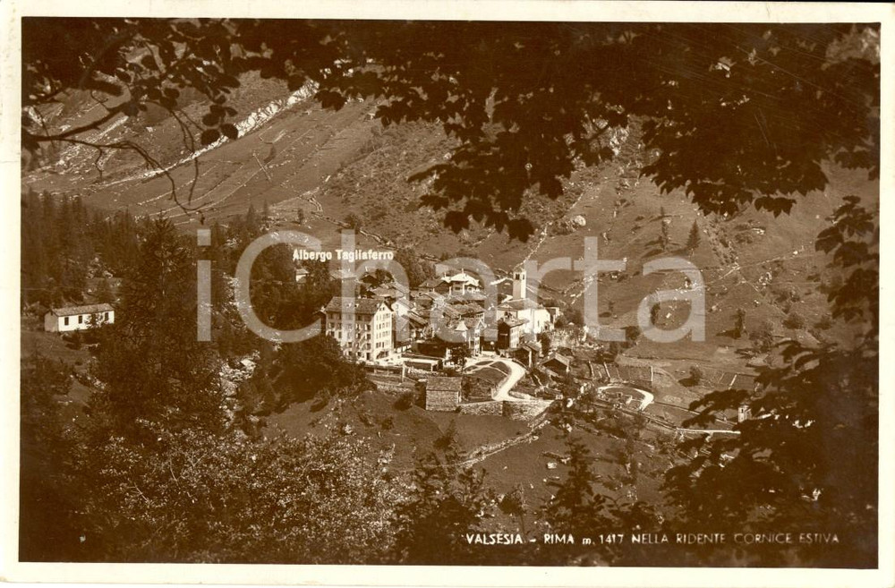 Cartolina originale da collezione 1937 RIMA SAN GIUSEPPE (VC) Veduta del paese con albergo TAGLIAFERRO *FP VG 1
