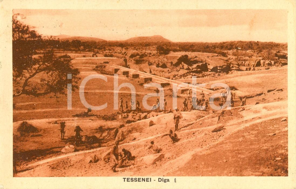Cartolina originale da collezione 1935 TESSENEI ERITREA Veduta della diga sul fiume GASC Cartolina ANIMATA VG 1