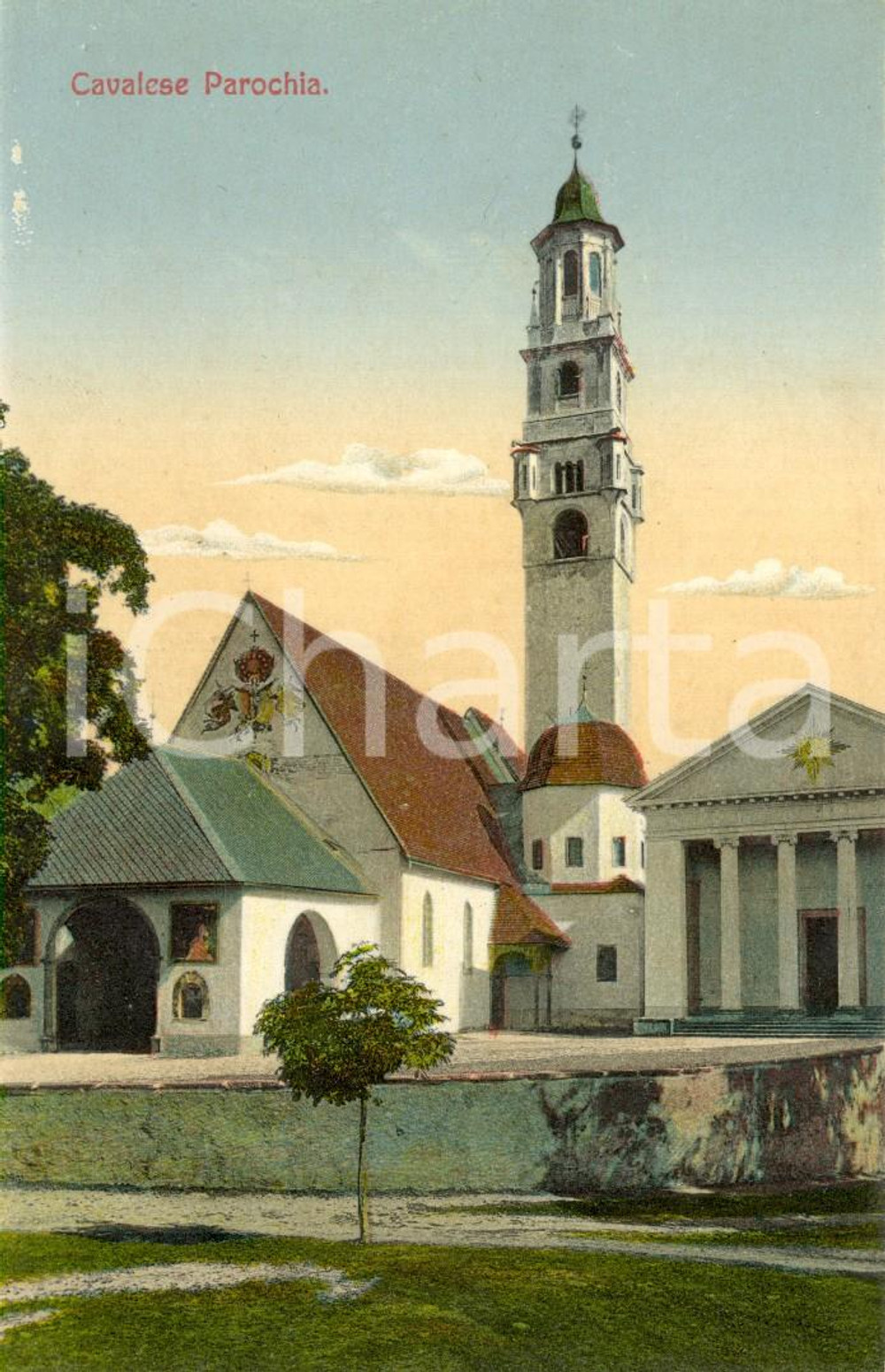 Cartolina originale da collezione 1917 CAVALESE (TN) Veduta della chiesa parrocchiale *Cartolina postale FP NV 1