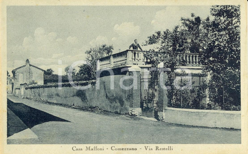 Cartolina originale da collezione 1950 ca COMEZZANOCIZZAGO BS Ingresso casa MAFFONI in via RESTELLI ANIMATA 1
