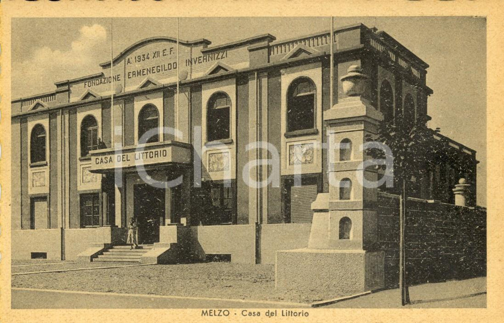 Cartolina originale da collezione 1942 MELZO (MI) Fondazione ERMENEGILDO INVERNIZZI Casa del Littorio *ANIMATA NV 1