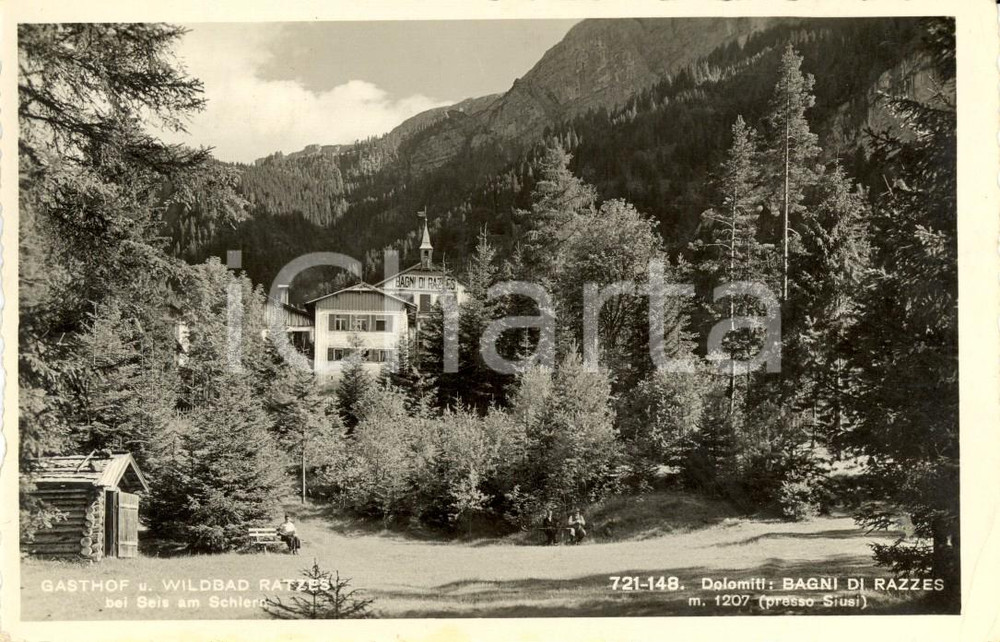 Cartolina originale da collezione 1949 SIUSI ALLO SCILIAR (BZ) Veduta dei BAGNI DI RAZZES *Cartolina postale FP VG 1