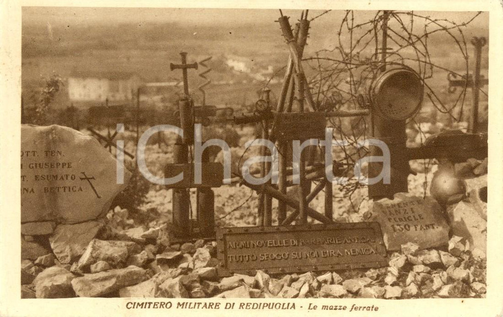 Cartolina originale da collezione 1925 ca FOGLIANO REDIPUGLIA (GO) Mazze ferrate al cimitero militare *FP NV 1