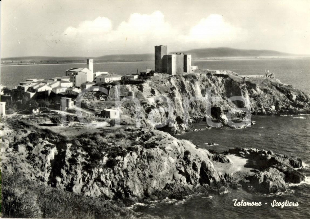 Cartolina originale da collezione 1962 ORBETELLO (GR) Scogliera e Rocca ALDOBRANDESCA a TALAMONE *Cartolina FG VG 1