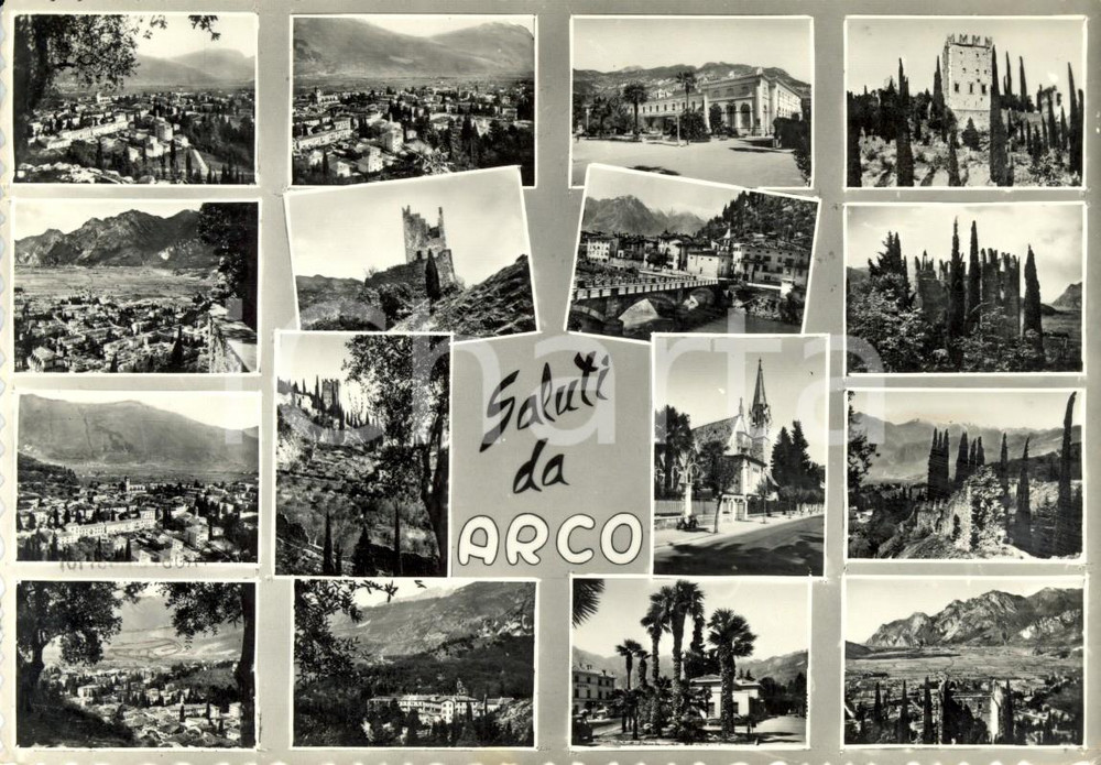 Cartolina originale da collezione 1960 ARCO TN Vedutine castello e chiesa SANTA TRINITA  Cartolina FG VG 1