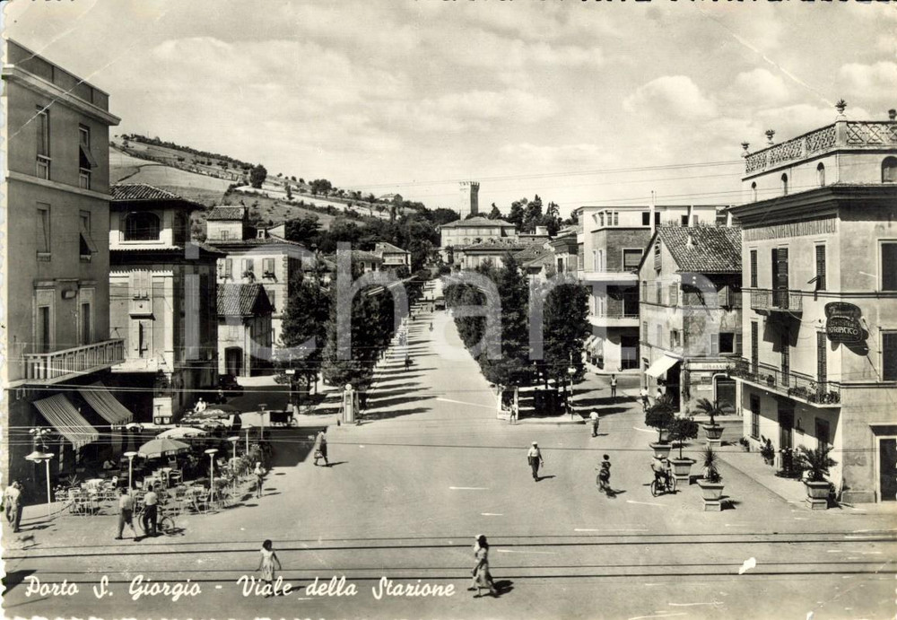 Cartolina originale da collezione 1953 PORTO SAN GIORGIO (FM) Viale della Stazione con passanti *ANIMATA FG VG 1