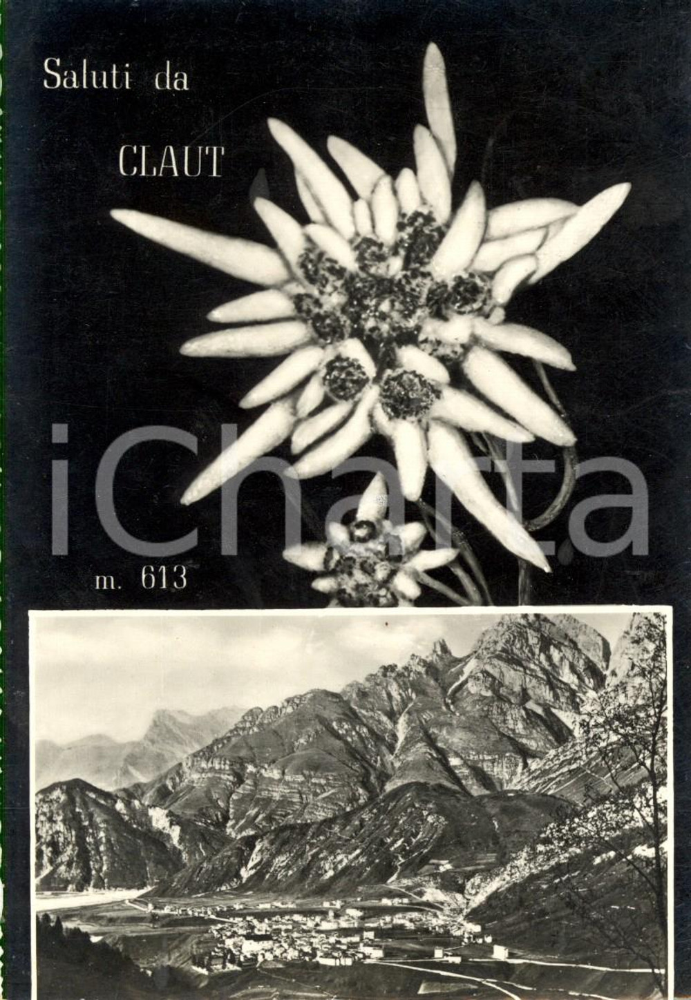 Cartolina originale da collezione 1959 CLAUT (PN) Vedutina del paese e della Val CELLINA *Cartolina postale FG VG 1