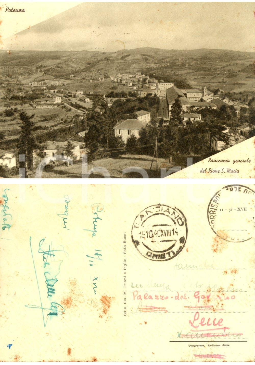 Autografo originale 1940 POTENZA Panorama rione SANTA MARIA Autografo Italo DELLE CESE FG VG 1