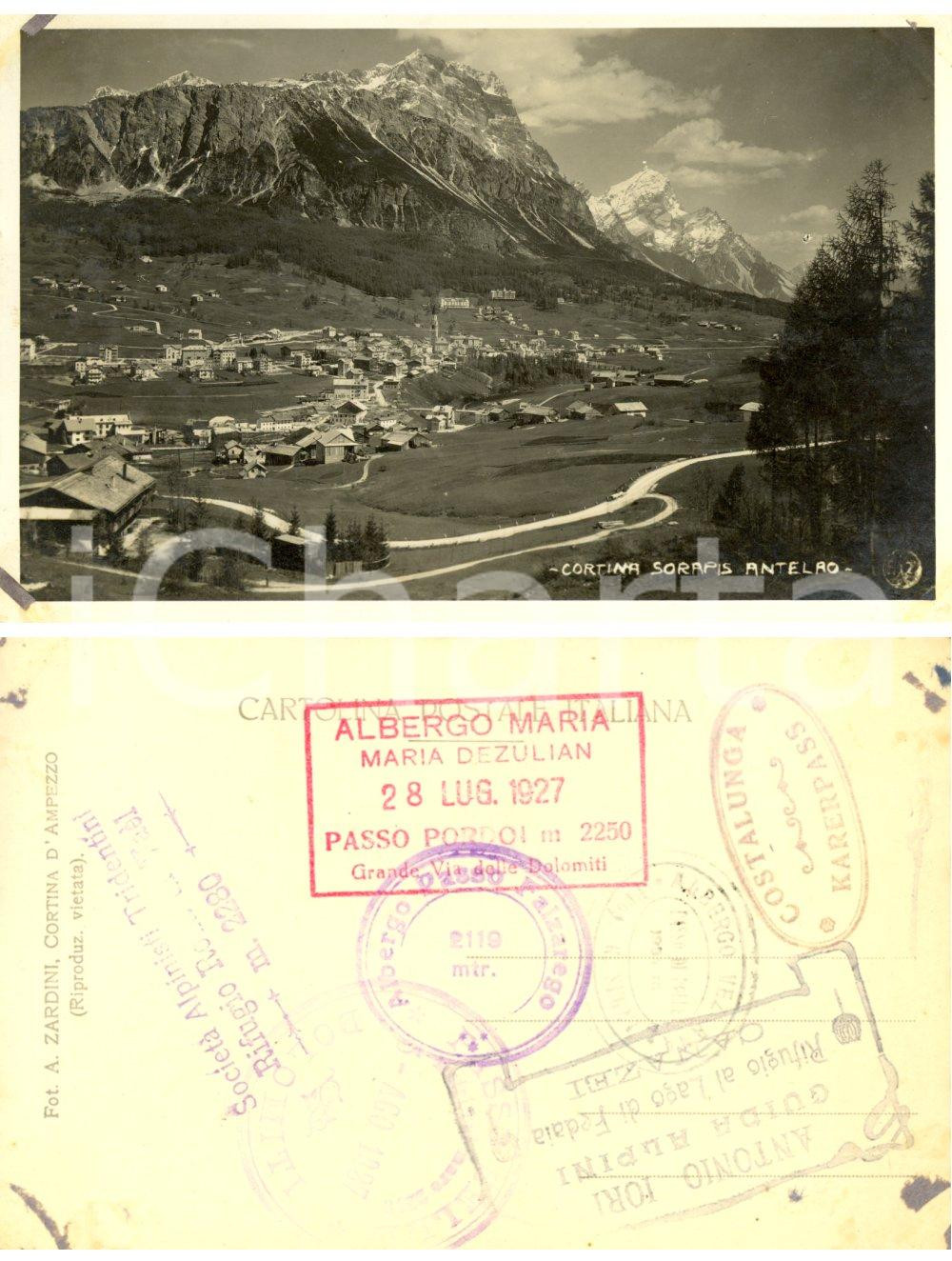 Cartolina originale da collezione 1927 CORTINA D'AMPEZZO (BL) Veduta paese con monti SORAPIS e ANTELAO *FP NV 1