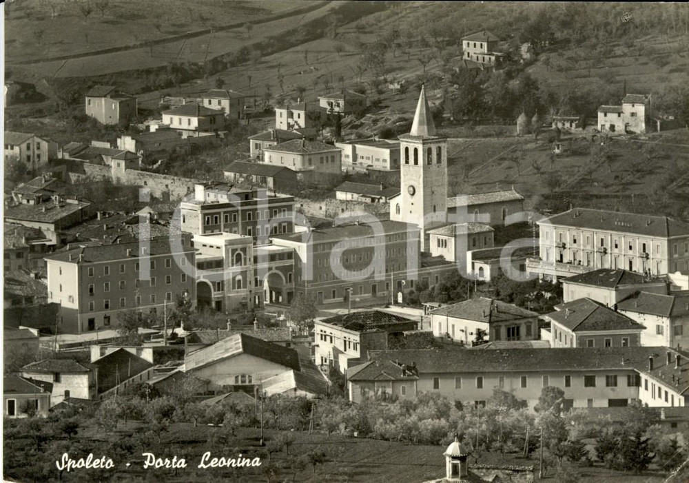 Cartolina originale da collezione 1962 SPOLETO (PG) Veduta del paese e di Porta LEONINA *Cartolina postale FG VG 1