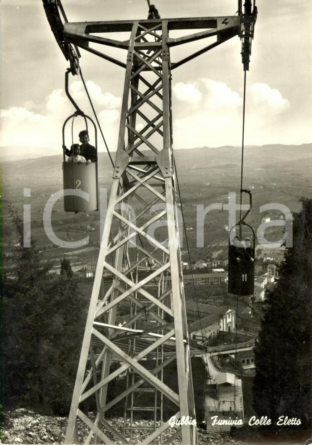 Cartolina originale da collezione 1966 GUBBIO (PG) Veduta della funivia COLLE ELETTO *Cartolina ANIMATA FP VG 1
