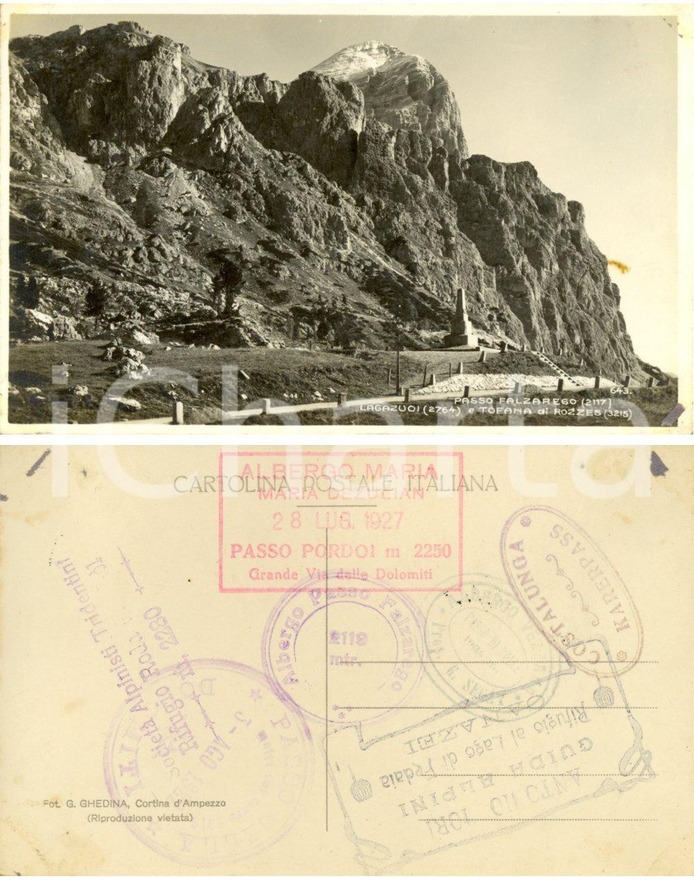 Cartolina originale da collezione 1927 PASSO FALZAREGO (BL) Monumento ai Caduti con LAGAZUOI e TOFANA DI ROZES *NV 1