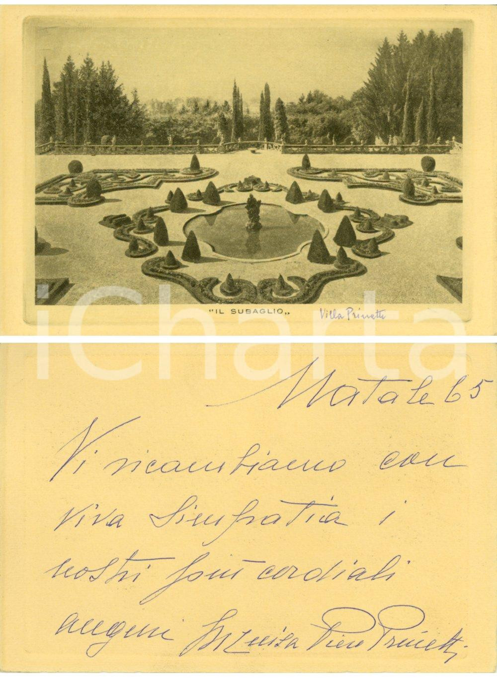 Autografo originale 1965 MERATE (LC) Villa SUBAGLIO - Biglietto augurale Piero PRINETTI AUTOGRAFO 1