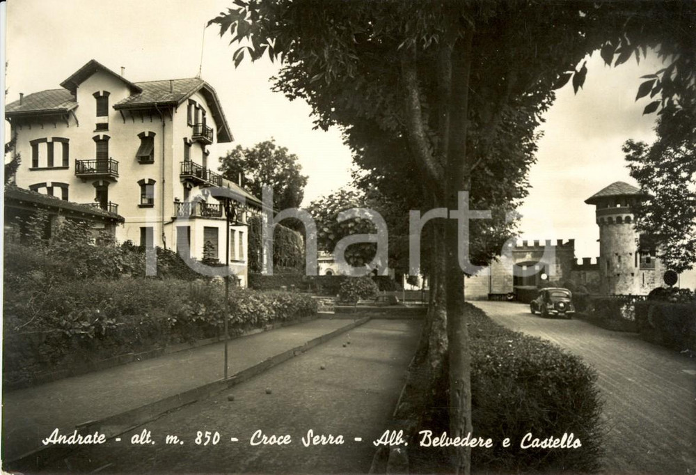 Cartolina originale da collezione 1950 ca ANDRATE TO Albergo BELVEDERE e castello a CROCE SERRA Animata FG NV 1