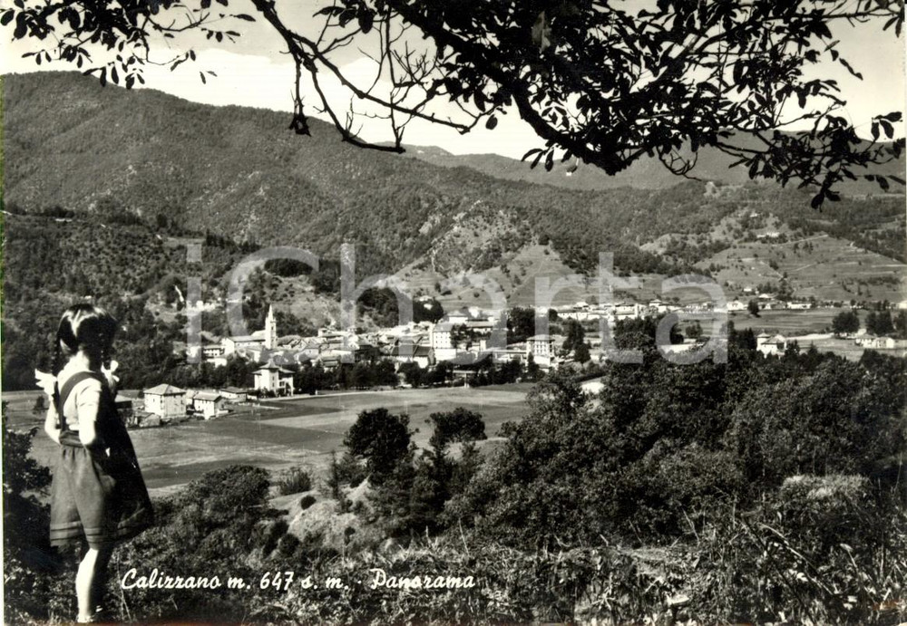Cartolina originale da collezione 1963 CALIZZANO (SV) Bambina osserva panorama paese e vallata *Cartolina FG VG 1