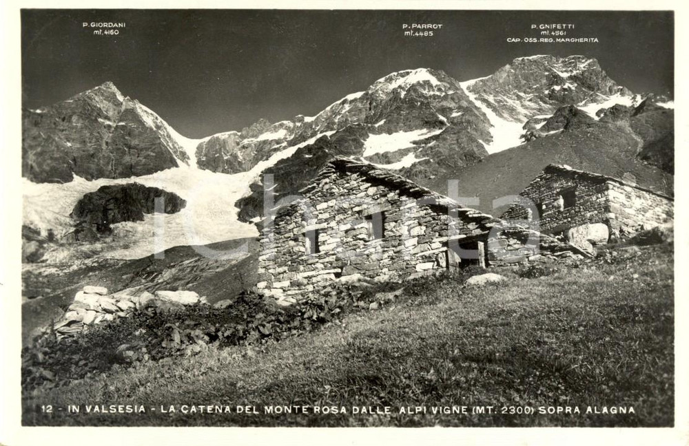 Cartolina originale da collezione 1947 ALAGNA (VC) VALSESIA Veduta Catena Monte ROSA dalle Alpi VIGNE *FP VG 1