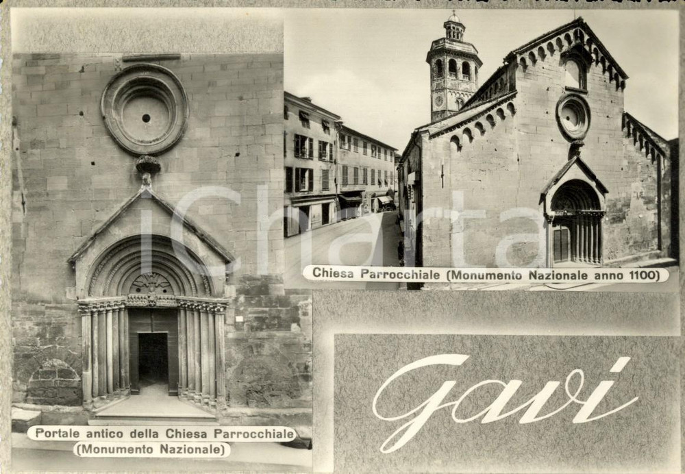 Cartolina originale da collezione 1950 ca GAVI AL Vedutine Chiesa parrocchiale di SAN GIACOMO Cartolina FG VG 1