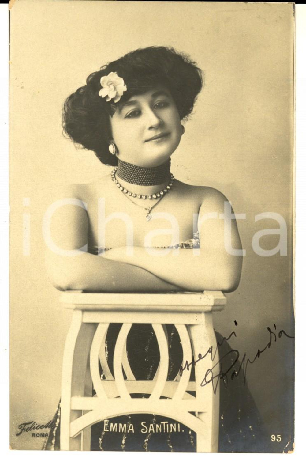 Cartolina originale da collezione 1900 ca TEATRO Attrice Emma SANTINI con collane di perle *Cartolina VINTAGE 1