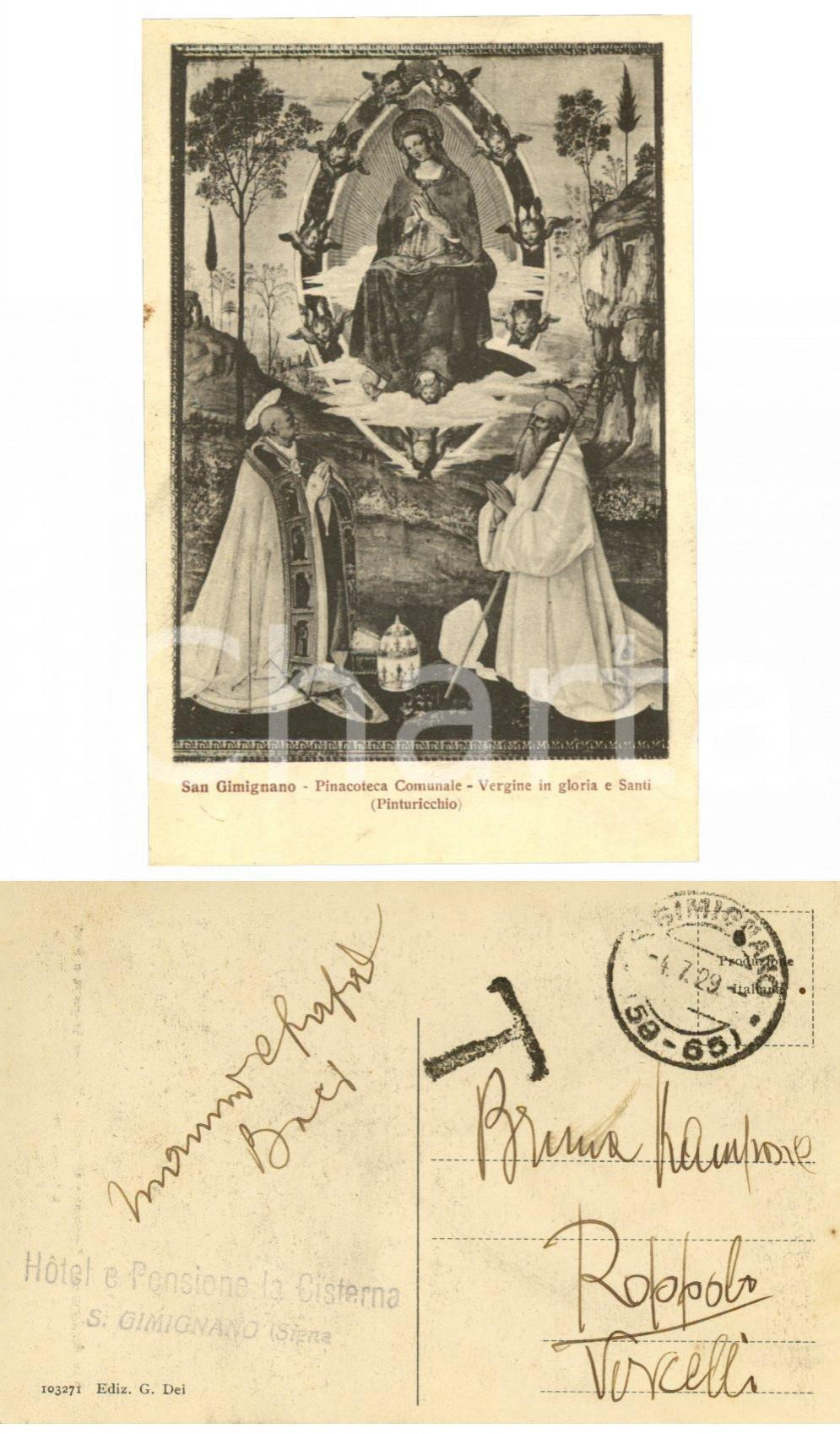 Cartolina originale da collezione 1929 SAN GIMIGNANO SI Vergine del Pinturicchio Cartolina a Bruna RAMPONE FP 1